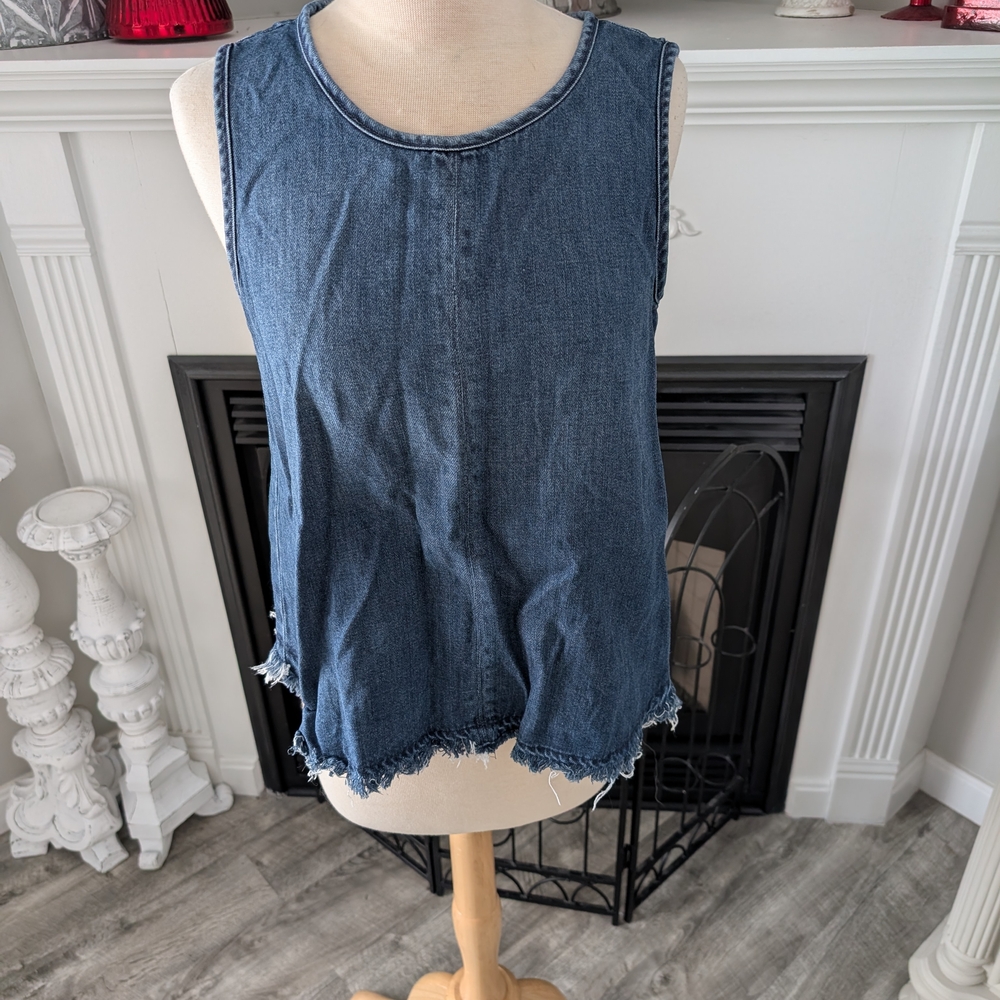 Cloth & Stone Blue Frayed Hem Tank Top